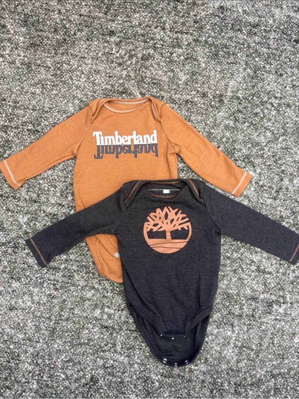 Timberland Orange & Dark Gray Logo Long-Sleeve One-Piece Set